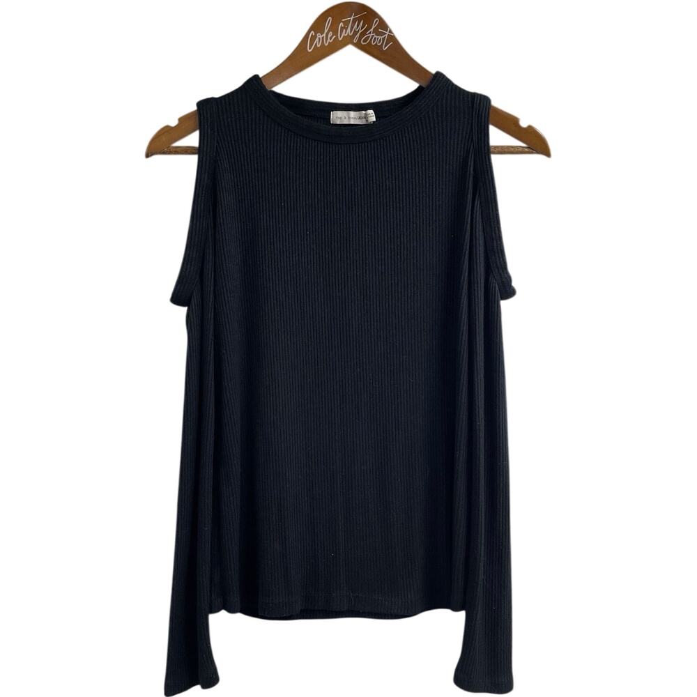rag & bone / Jean Cold Shoulder Top Black Ribbed Medium Casual Knit Blouse